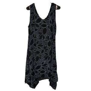 Sun Moda Shift Dress Beach Vacation Cruise Summer L Black Floral Cotton Pullover